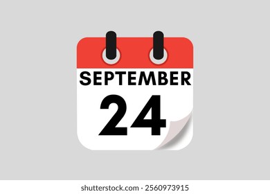24 September calendar icon text page monthly web design on red, white, black and ash background vector, icon, or illustration with the month of September 24