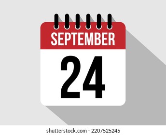 24 September calendar vector icon. Red september date for the days of the month