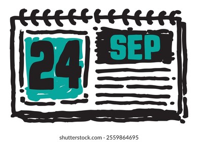 24 September date long table calendar - A simple yet elegant line art illustration of a table date calendar captures the essence of organization and timekeeping and note lines sketch art