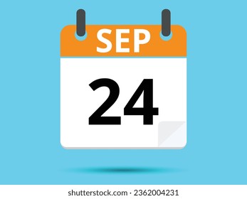 24 September. Flat icon calendar isolated on blue background. Vector illustration.