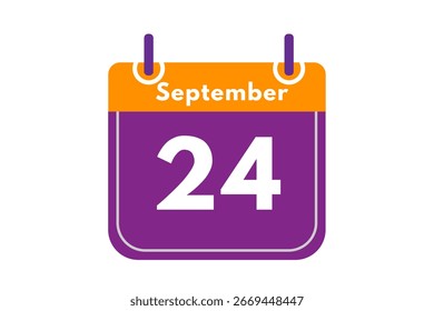 24 setembro mês vetor dia único, ilustração, calendário com laranja, roxo, cinza e branco ícone de calendário de fundo de 24 de setembro