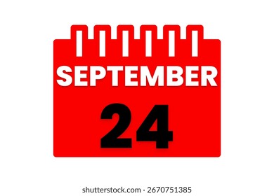 24 de septiembre mes Vector de un solo día, ilustración, calendario con el icono de calendario de fondo rojo, negro y blanco del 24 de septiembre
