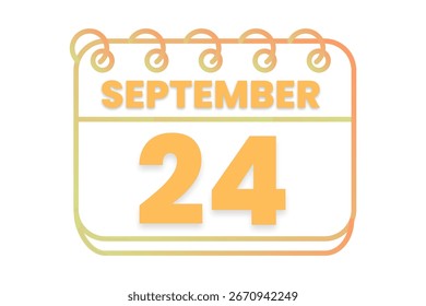 24 de septiembre mes Vector de un solo día, ilustración, calendario con naranja, amarillo, marrón y blanco color de fondo icono de calendario del 24 de septiembre