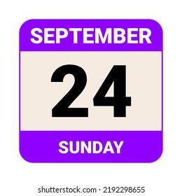 24 September, Sunday. Date template. Useful design for calendar or event promotion. Vector illustration EPS 10 File. 