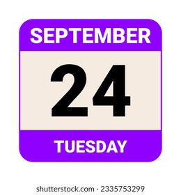 24 September, Tuesday. Date template. Useful design for calendar or event promotion. Vector illustration EPS 10 File. Isolated on white background. 