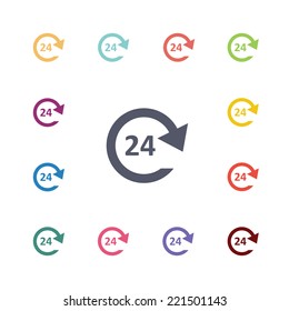 24 service flat icons set. Open round colorful buttons. Vector 