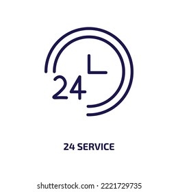 24 service icon from hotel and restaurant collection. Thin linear 24 service, service, 24 outline icon isolated on white background. Line vector 24 service sign, symbol for web and mobile