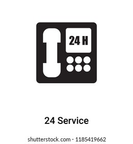24 Service icon vector isolated on white background, logo concept of 24 Service sign on transparent background, filled black symbol