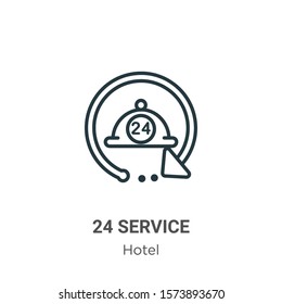 24 service outline vector icon. Thin line black 24 service icon, flat vector simple element illustration from editable hotel concept isolated on white background