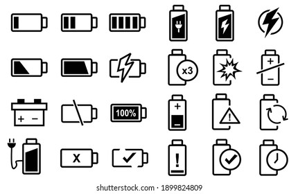 24 Set of Battery icon vector, collection of symbol battery illustration