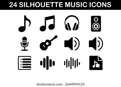 24 Silhouette Music Icons Set