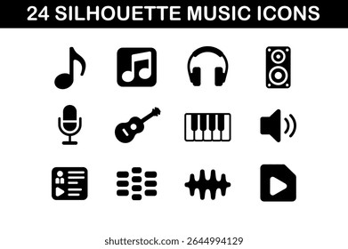 24 Silhouette Music Icons Set