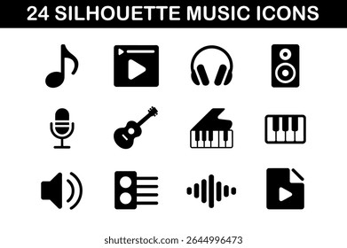 24 Silhouette Music Icons Set