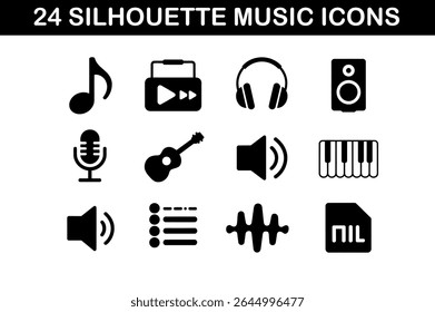 24 Silhouette Music Icons Set