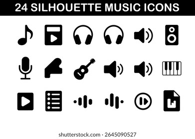 24 Silhouette Music Icons Set