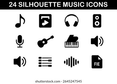 24 Silhouette Music Icons Set
