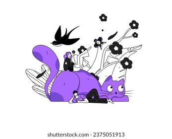 24 solar terms: Beginning of spring, rain, awakening of insects, spring breeze, Qingming Festival, Grain Rain, flat character vector concept operation hand-drawn illustration
