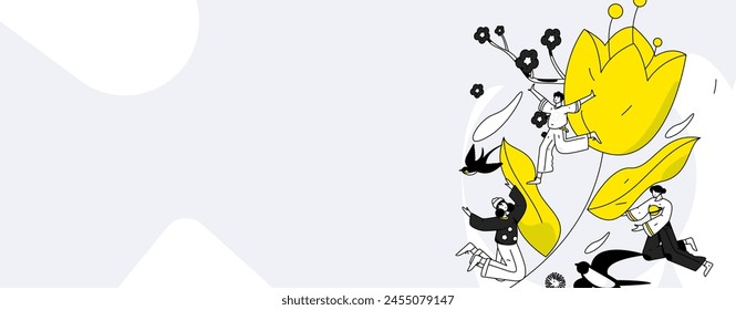 24 solar terms: Beginning of spring, rain, awakening of insects, spring breeze, Qingming Festival, Grain Rain, flat character vector concept operation hand-drawn illustration
