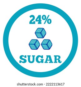 24% Sugar sign label. Vector sugar cube icon.