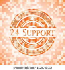 24 Support abstract emblem, orange mosaic background