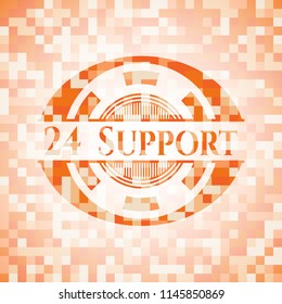24 Support abstract orange mosaic emblem with background