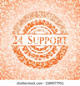 24 Support abstract orange mosaic emblem with background