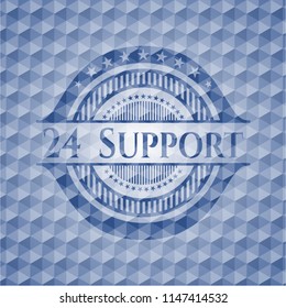 24 Support blue emblem or badge with geometric pattern background.
