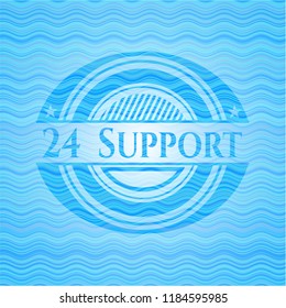 24 Support light blue water wave emblem background.