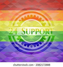 24 Support on mosaic background with the colors of the LGBT flag. 