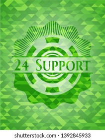 24 Support realistic green emblem. Mosaic background. Vector Illustration. Detailed.
