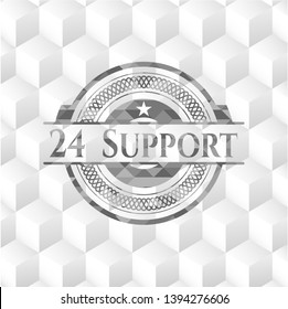 24 Support realistic grey emblem with geometric cube white background