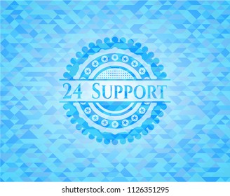 24 Support realistic sky blue emblem. Mosaic background