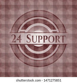 24 Support red badge with geometric pattern. Seamless.