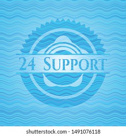 24 Support sky blue water style badge. Vector Illustration. Detailed.