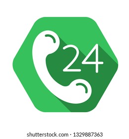 24 support vector green icon in modern flat style isolated. Symbol 24 support is good for your web design.