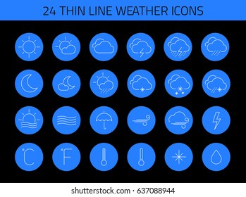 24 Thin Line Weather Icon Set