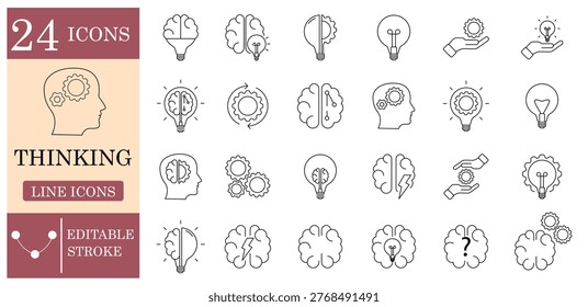 24 Thinking line editable icon set. Editable stroke. Vector illustration