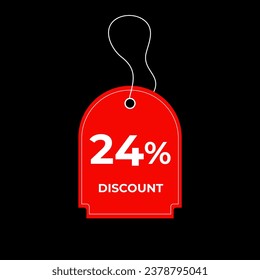 24% twenty four percent red price tag discout. Special offer, shopping discount label. Promotional sale badge. Vector illustration