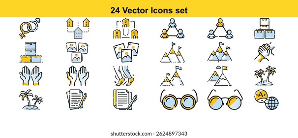 24 iconos vectoriales únicos: negocios, trabajo en equipo, viajes y más