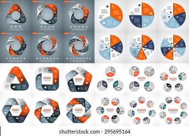 24 vector circle geometric infographics. Template for cycle diagram, graph, presentation and round chart. Business concept with 3, 4, 5, 6, 7, 8 options, parts, steps or processes. Huge bundle.