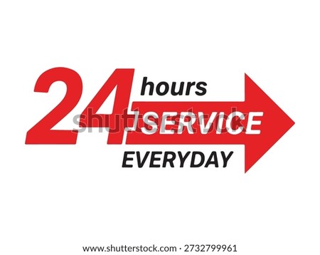 "24" in a vibrant, saturated red, with the "hours" text positioned subtly to the right and slightly above. Intersecting this red numeral is a crisp, stylized white arrow, boldly emblazoned with the word "SERVICE" in red text,