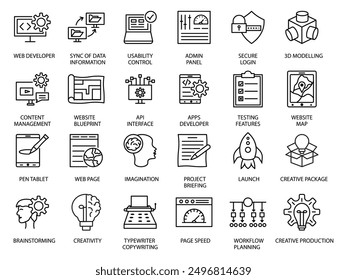 24 DISEÑO WEB Y DESARROLLO ICON DESIGN SET ART LINE STROKE COLOR NEGRO