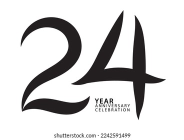 24 year anniversary celebration black color logotype vector, 24 number design, 24th Birthday invitation, logo number design vector illustration, graphic element, calligraphy font, typography logo