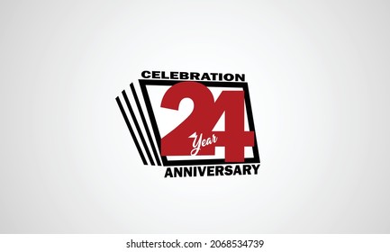 24 year anniversary celebration, book design style black and red color for event, birthday, gift card, poster-vector