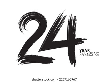 24 year anniversary celebration logotype black paintbrush vector, 24 number design, 24th Birthday invitation, anniversary template, logo number design vector, calligraphy font, typography logo