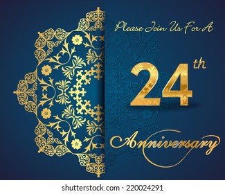 24 year anniversary celebration pattern design, 24th anniversary decorative Floral elements, ornate background, invitation card - vector eps10