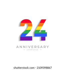 24 Year Anniversary Celebration with Rainbow Color for Celebration Event, Wedding, Greeting card, and Invitation Isolated on White Background