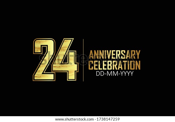 24 year anniversary celebration Yellow Golden\
Color Sporty Design logotype. anniversary logo isolated on Black\
background, for celebration, invitation card, and greeting card -\
Vector