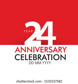 24 Year Anniversary Concept Red Color and White - Vector