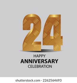 24 year anniversary, Gold shiny metallic numbers set, gold font sign isolated on gray background. Luxury fashion typography design for decoration, web, design, advertising. Vector illustration